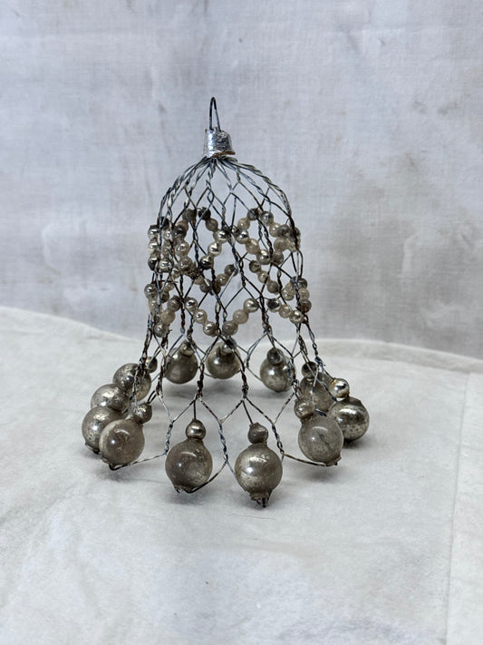 Vintage Handmade Wire Bell Shape Mini Glass Ornament #1981