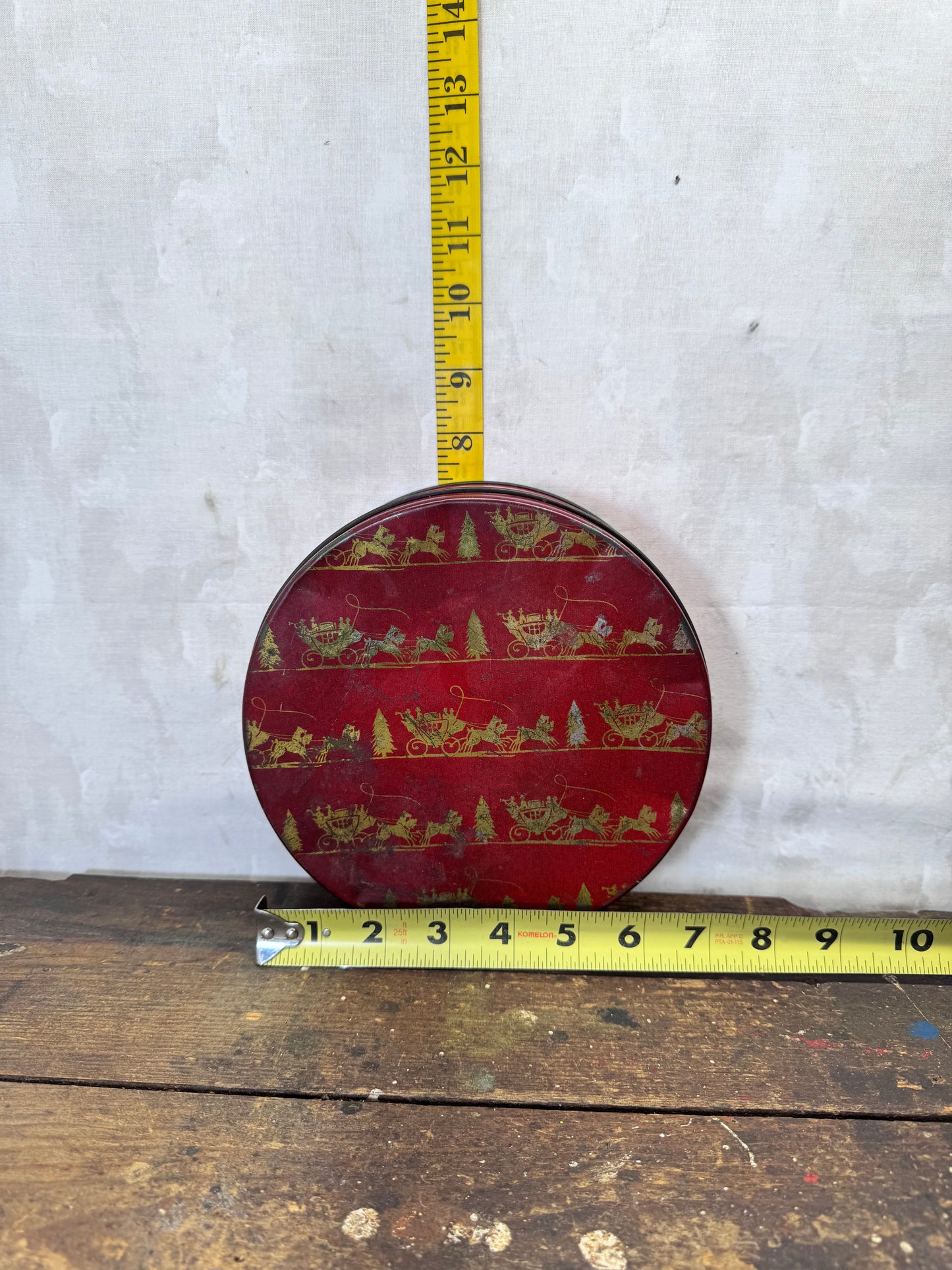 Santa’s Sleigh Christmas Tin Round Empty Vintage #1889
