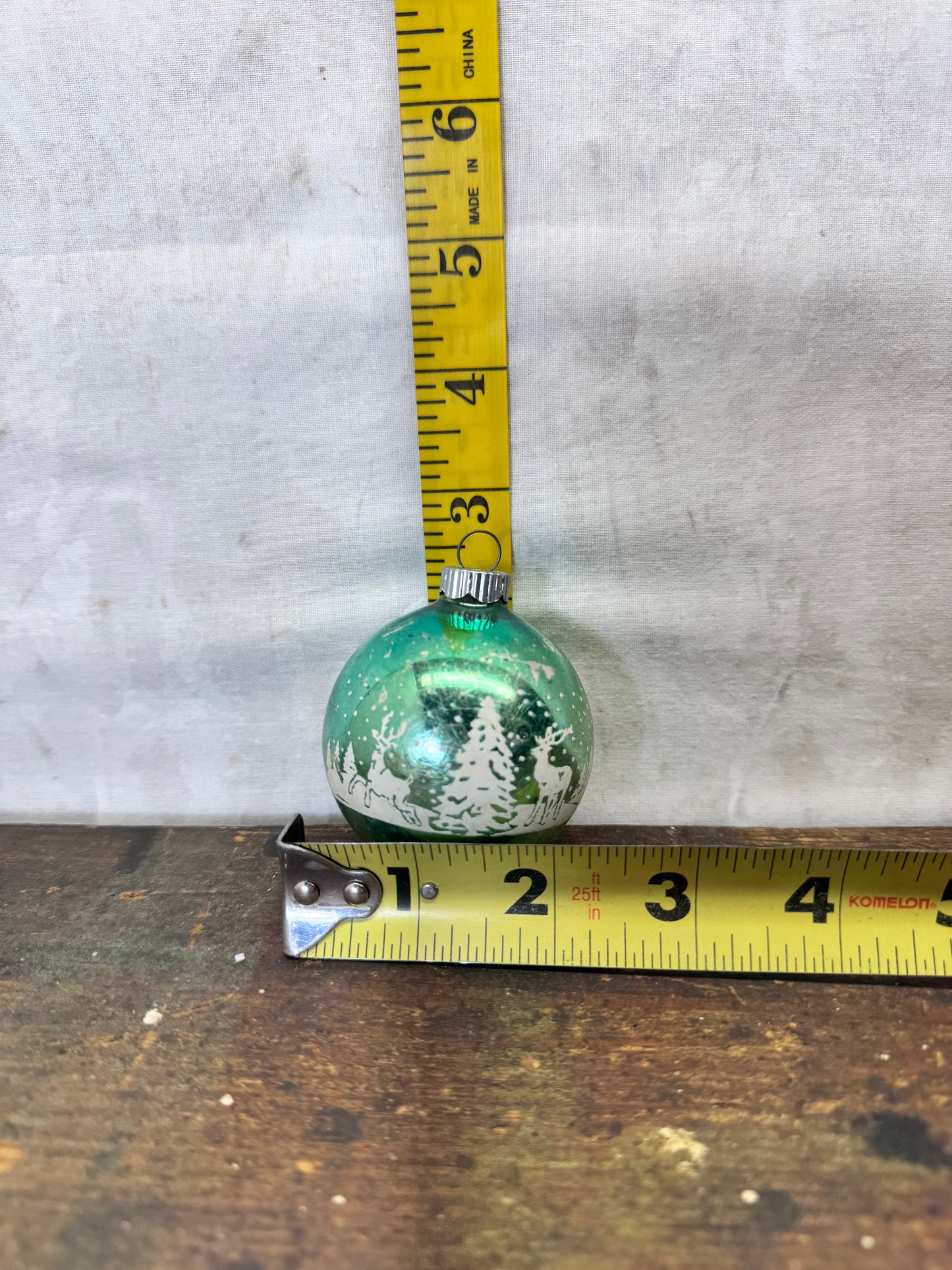 Shiny Brite Glass Deer Stenciled Ornament Vintage #2156