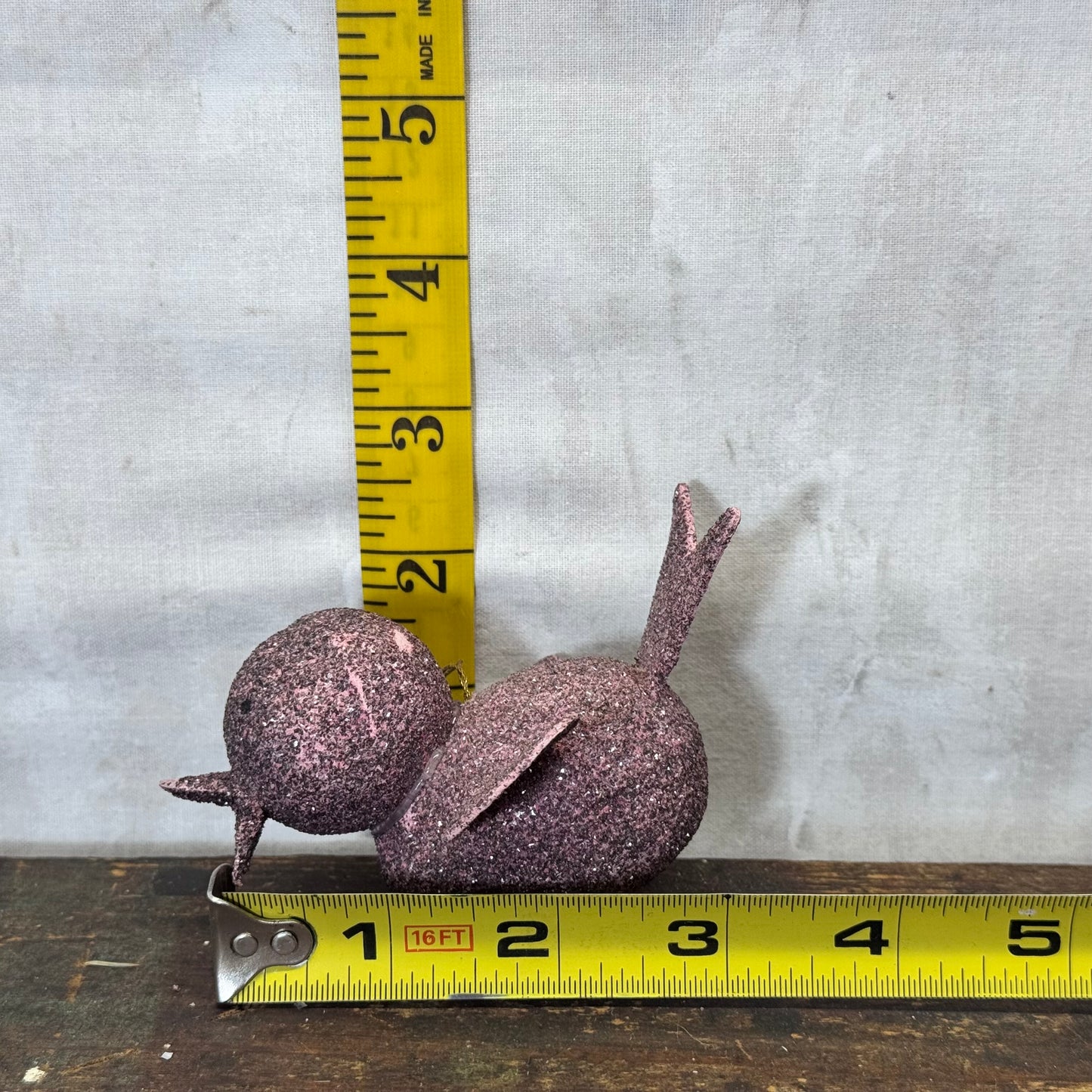 Paper Mache Pink Glitter Bird Ornament #2090