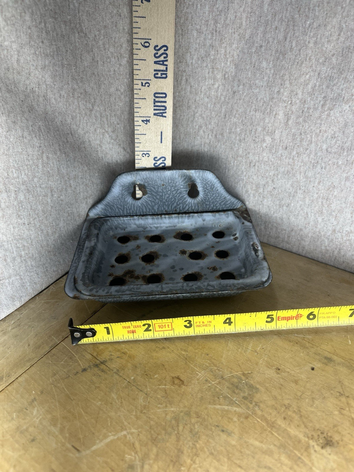 Grey Enamel Soap Dish W/Patina