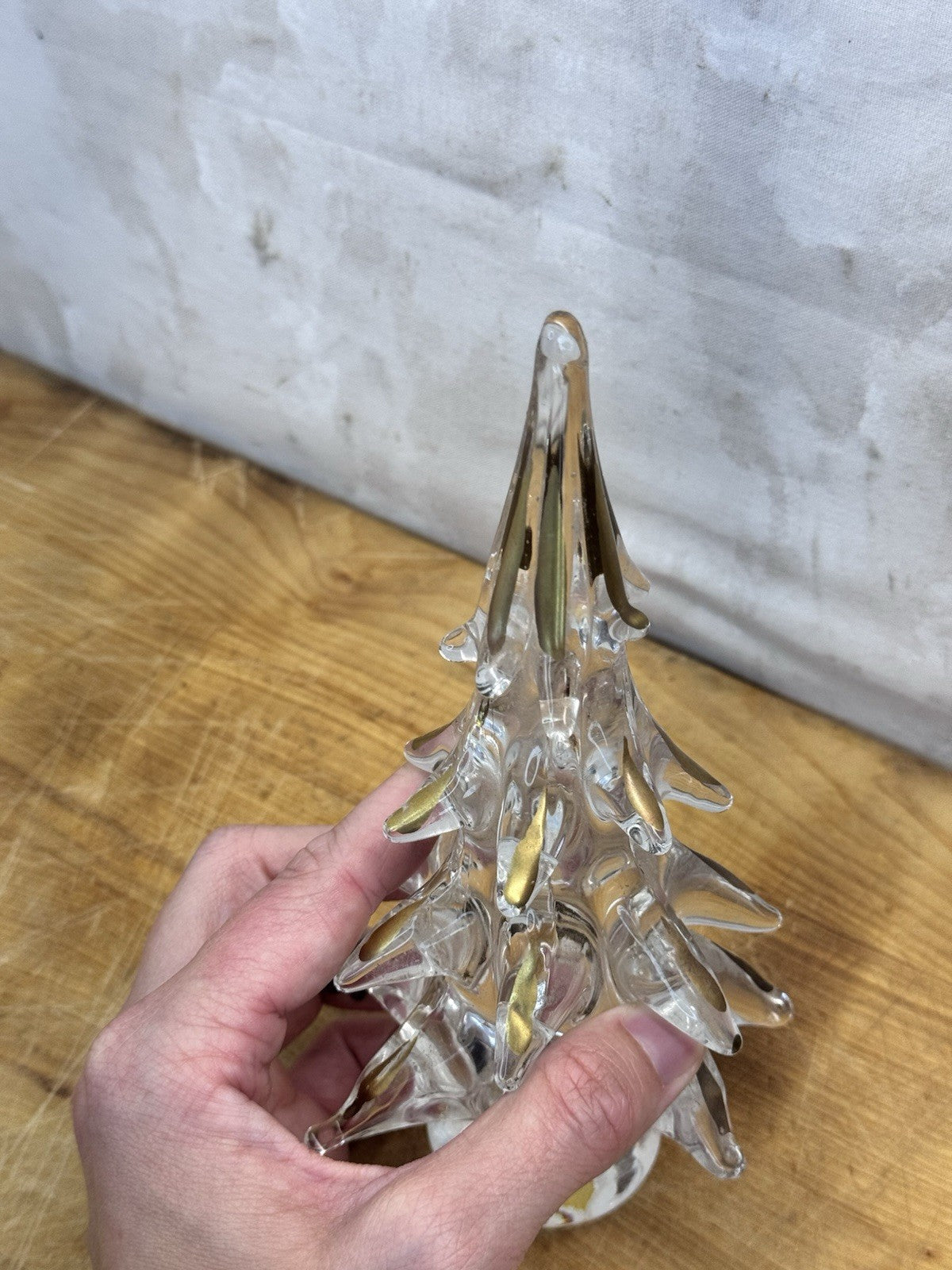 Murano Crystal Glass Christmas Tree Gold Tips Vtg #1318