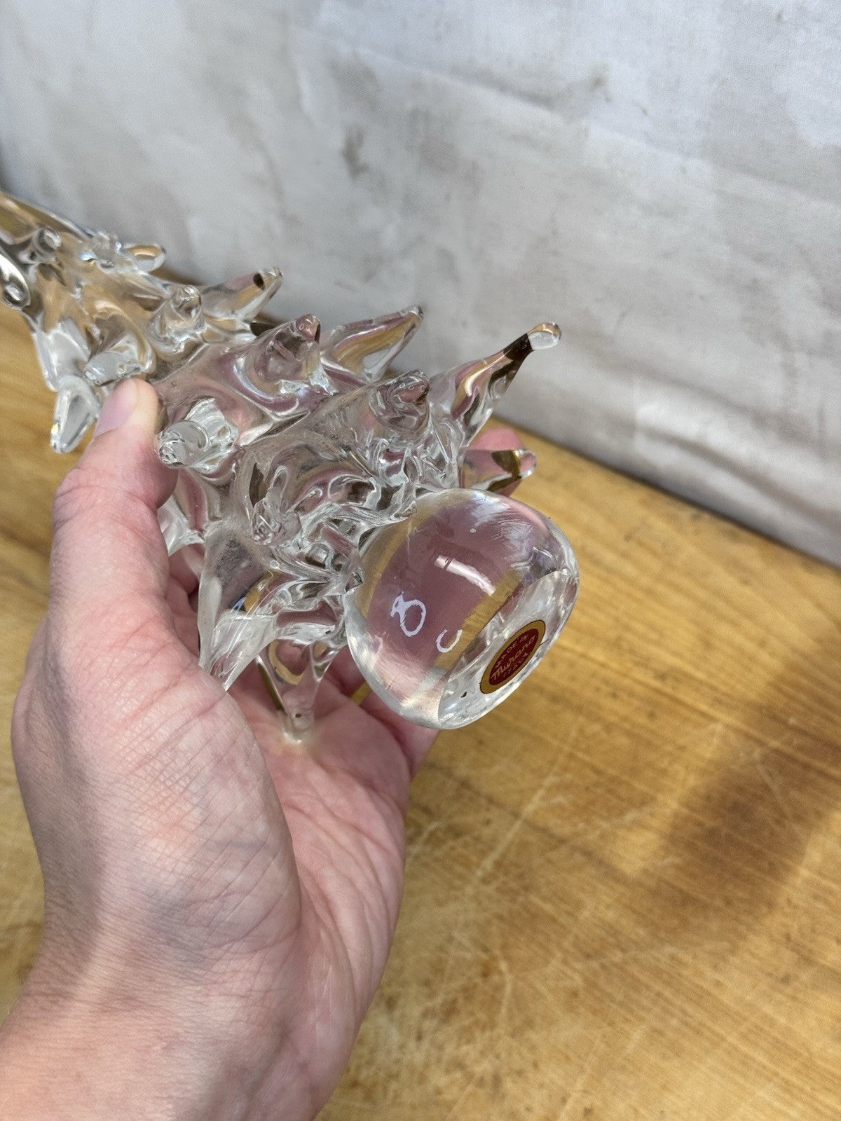 Murano Crystal Glass Christmas Tree Gold Tips Vtg #1318