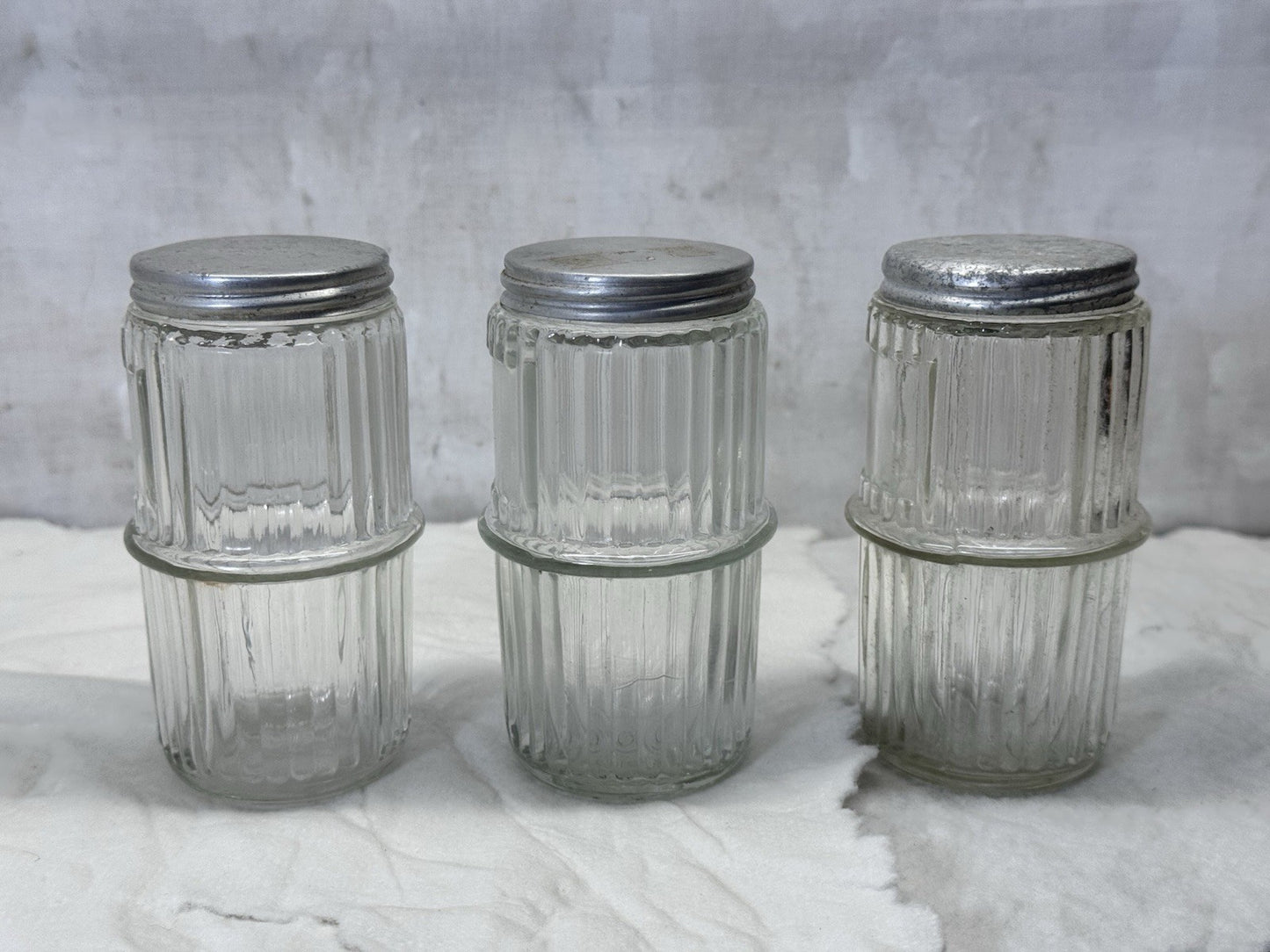 Clear Ribbed Glass Hoosier Spice Jars Vintage #1841