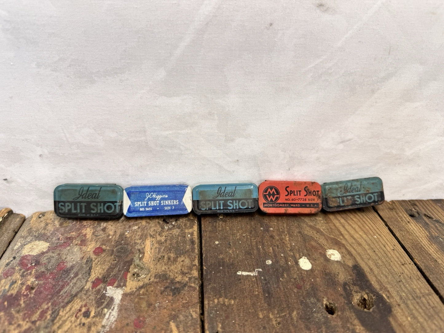 5 Vintage Split Shot Fishing Tins Some W/contents #1002