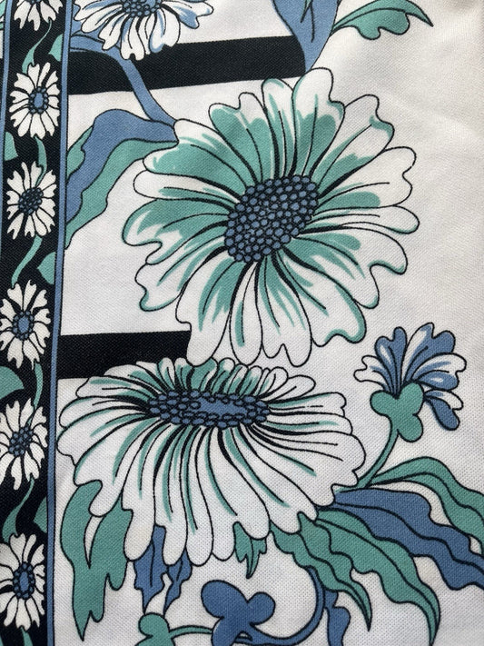 1960s, 70s Women’s Smartique Blue Flowered Sleeveless Knit Shirt