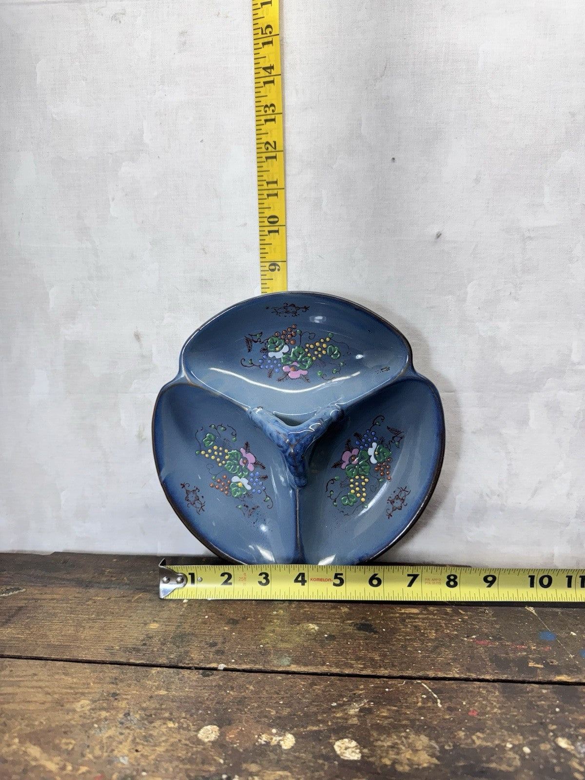 Vintage Serving Dish Blue Painted Floral #s-1905