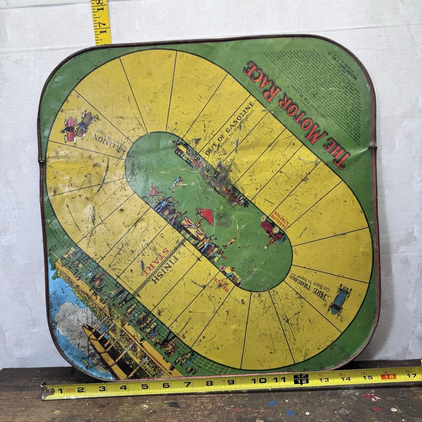 1920s Tin Litho Motor Race Board Double Sided Antique No Cars