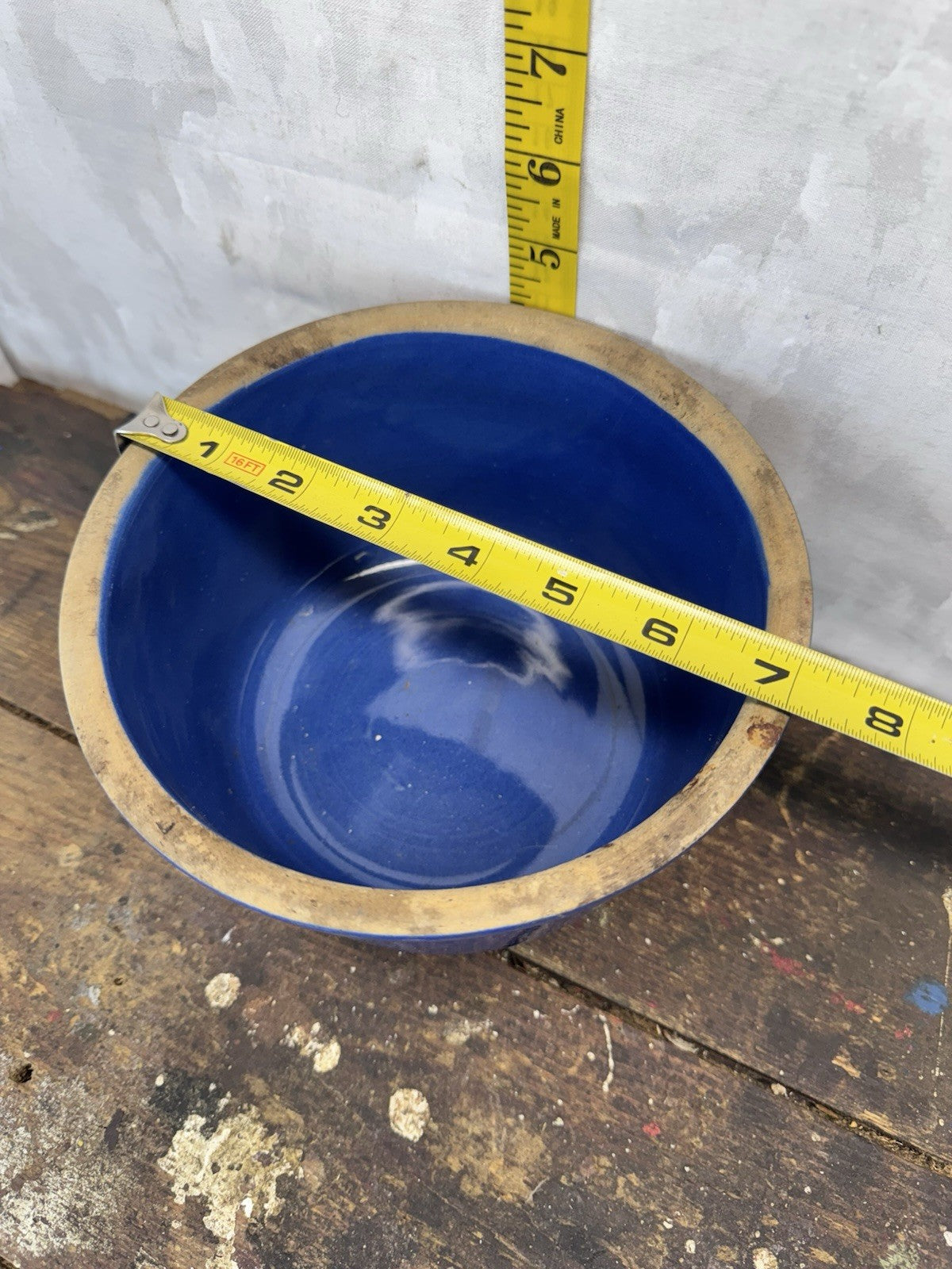 Blue Stoneware Bowl Vtg #S-1701