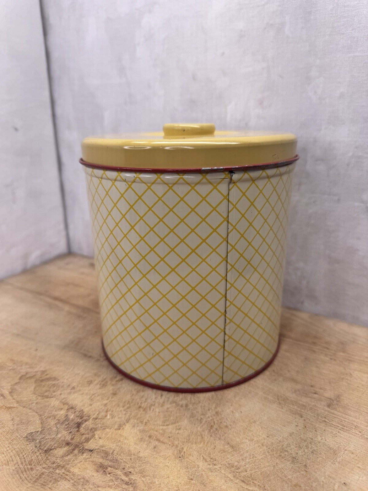 Cherry Yellow Plaid Vtg Kitchen Canister #S-1526