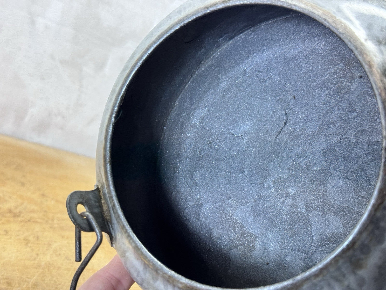Grey French Swirl Splatter Enamelware Tea Pot Vtg #S-1872