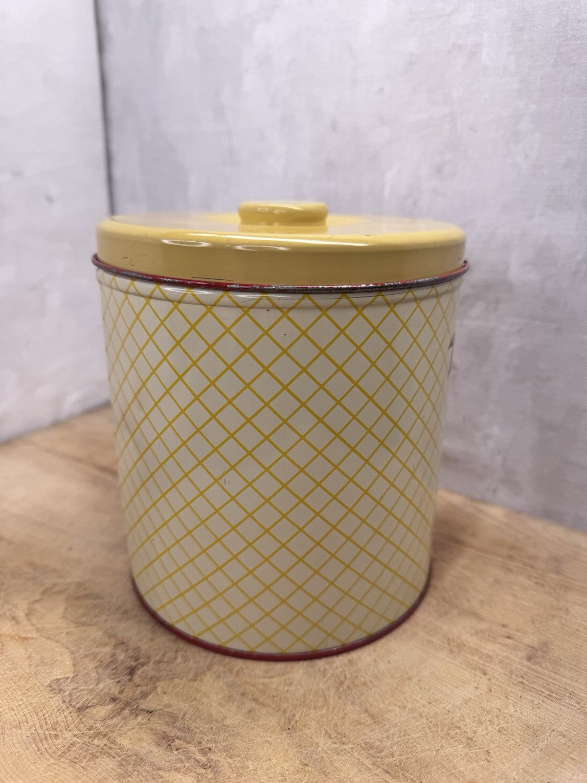 Cherry Yellow Plaid Vtg Kitchen Canister #S-1526