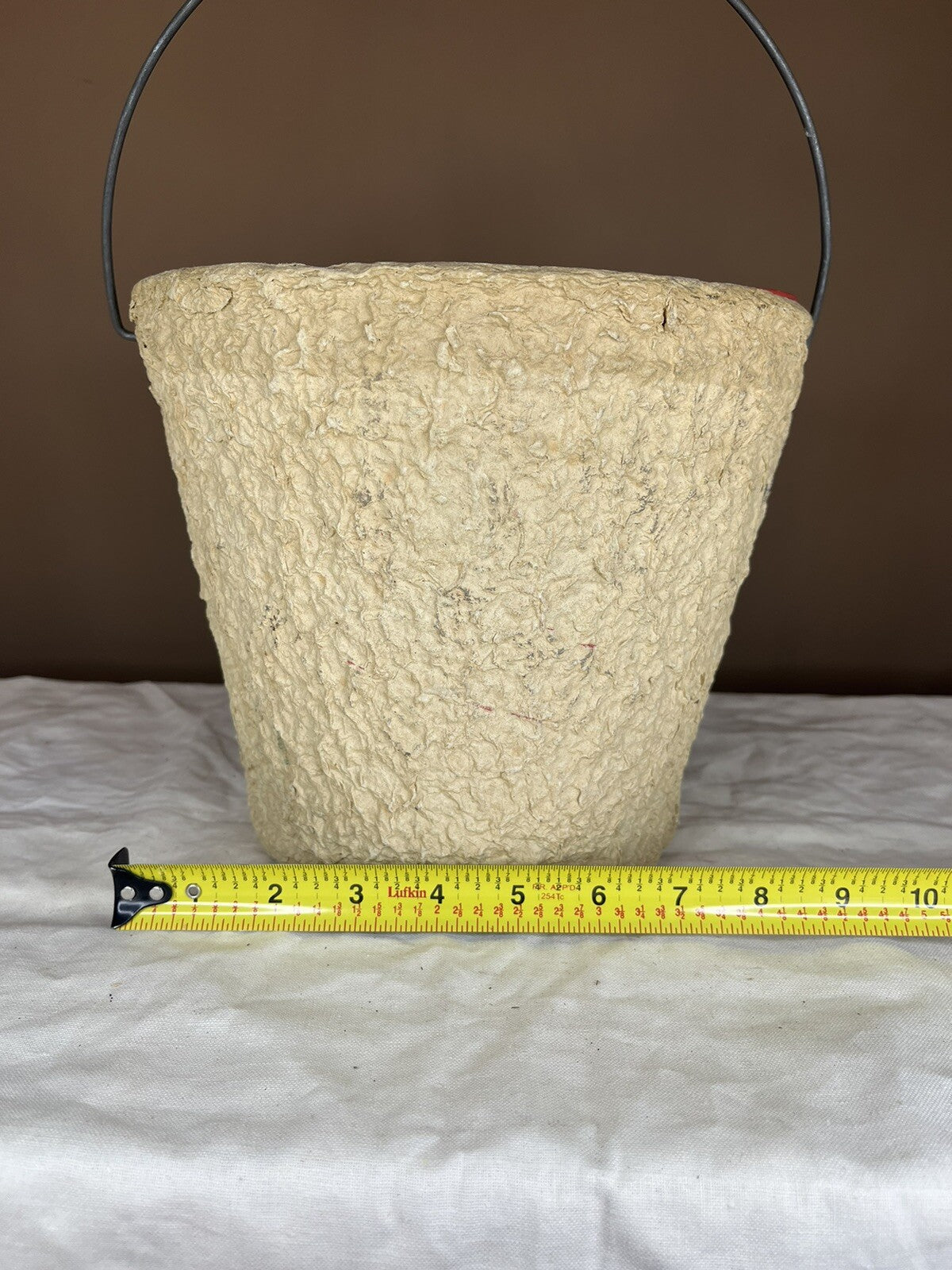 Vintage Paper Mache Minnow Bucket W/Meral Cover, Man cave Collectible