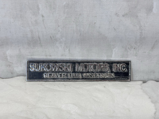 Sukowski Motors Beaver Dam Wisconsin Vehicle Badge Vtg #S-1856