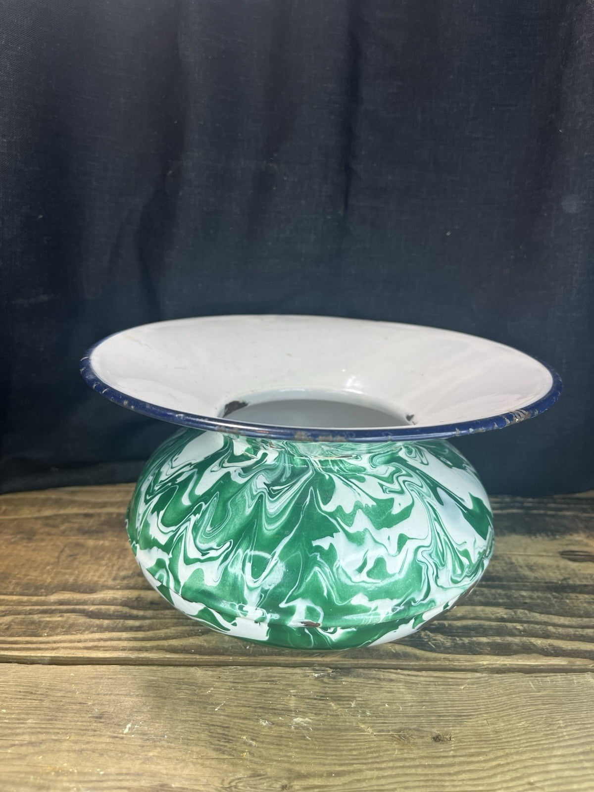 Vintage Enamel Swirl Green Spittoon