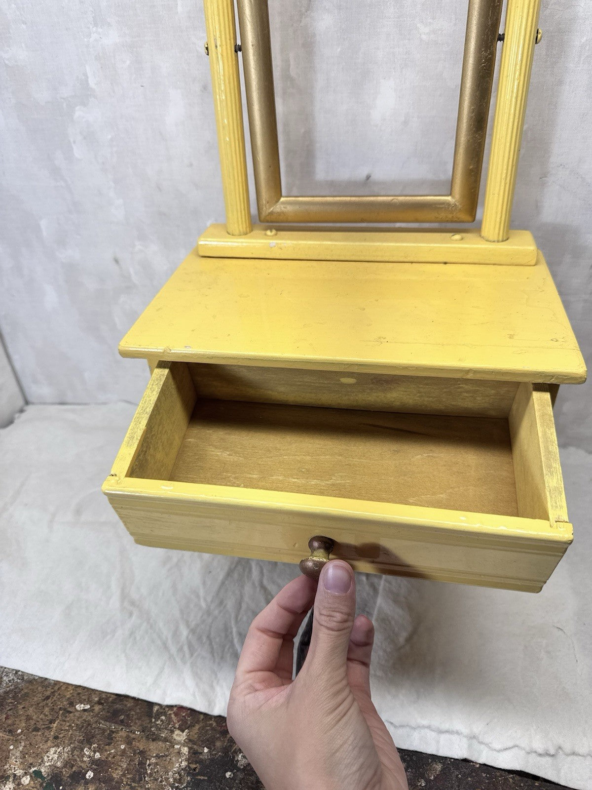 Child’s Yellow Wooden Doll Dresser Vintage