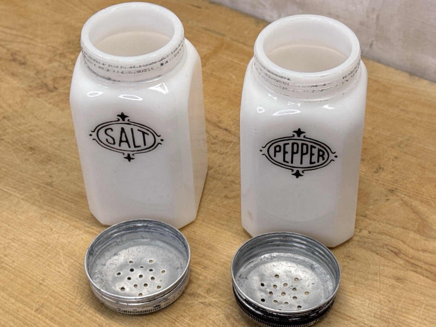 Milk Glass Salt And Pepper Shakers Hoosier Vintage #1149
