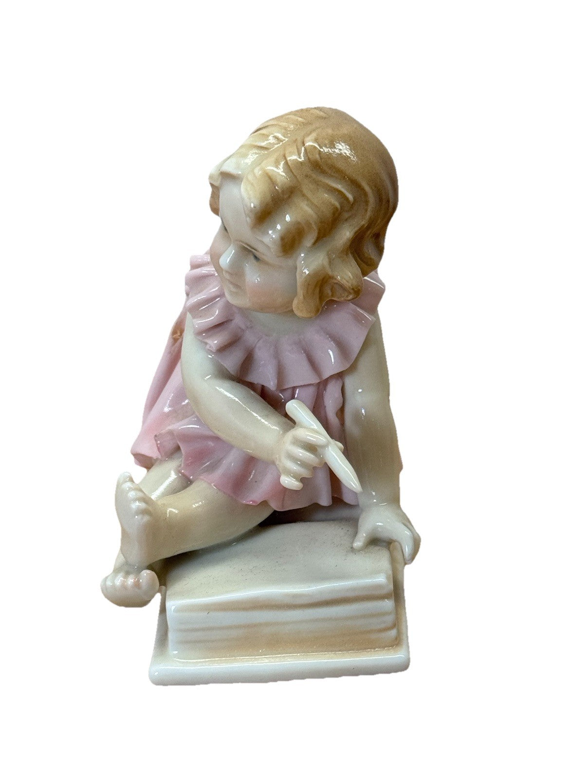 Karl Ens Porcelain Figurine Girl Pink Dress Germany Vtg Rare Flawed #S-1864