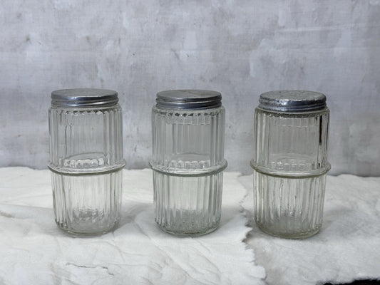 Clear Ribbed Glass Hoosier Spice Jars Vintage #1841