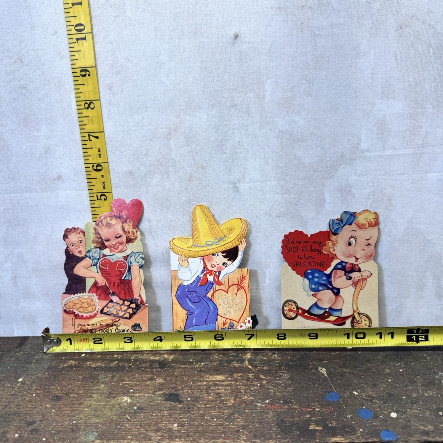 Three Vintage Paper Valentines Day Cards