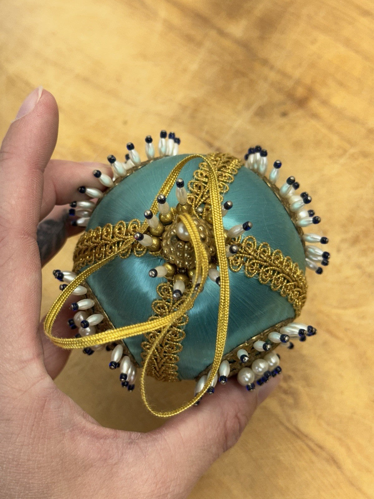 Handmade Push Pin Christmas Ornament Vtg #1395