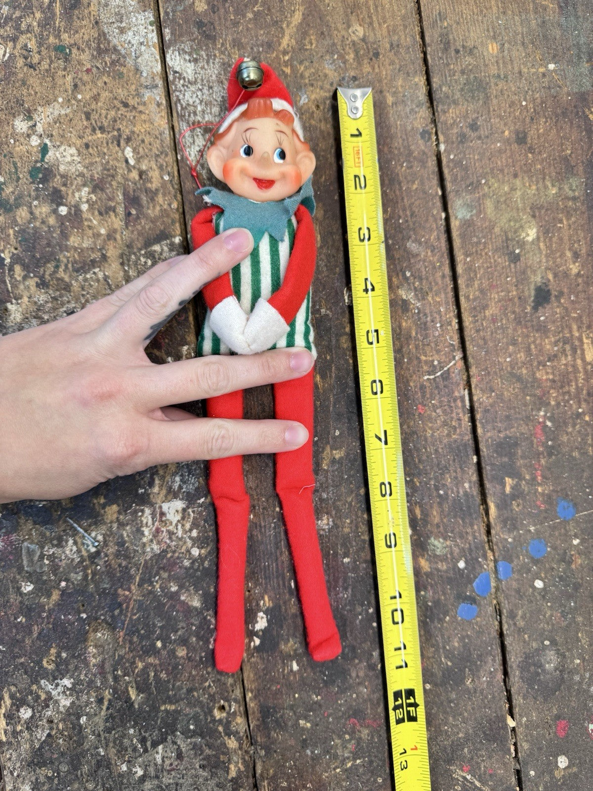 Japan Knee Hugger Elf Green Striped Christmas Vtg #1504