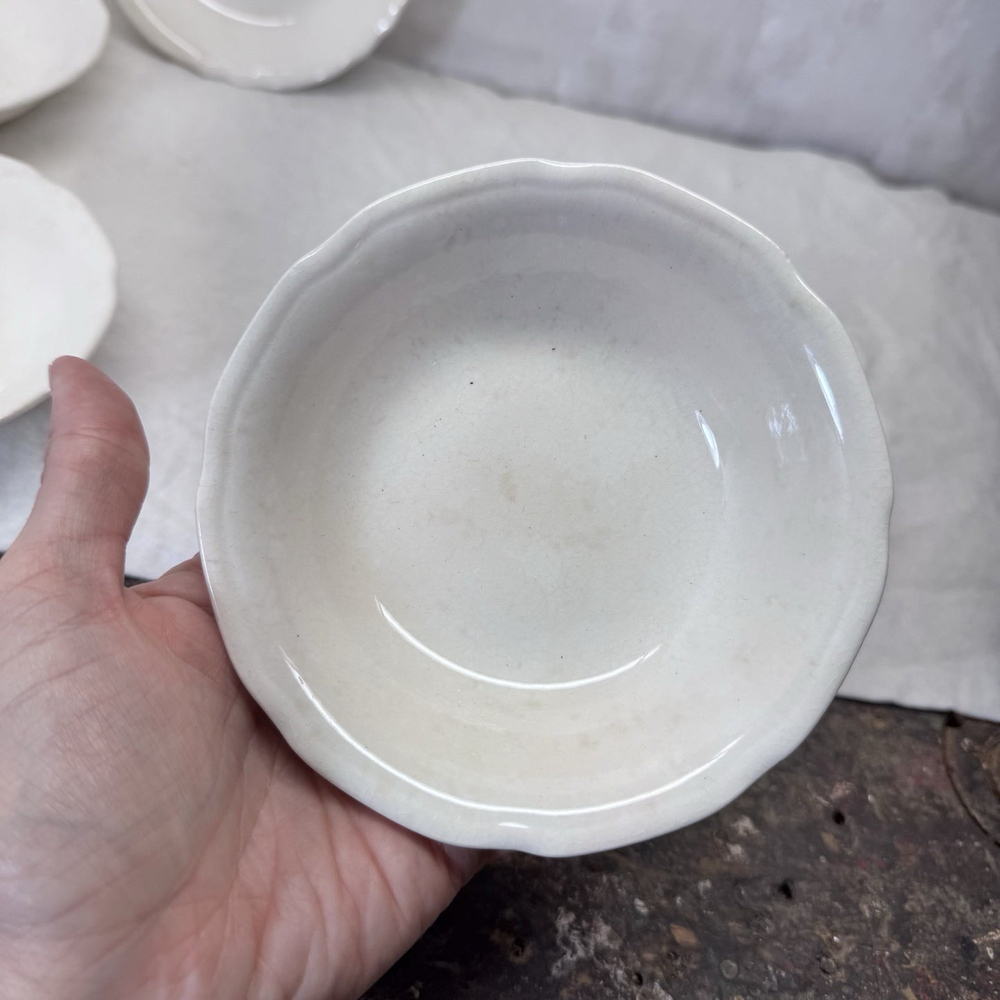 White Stoneware Serving Bowls Flawed
