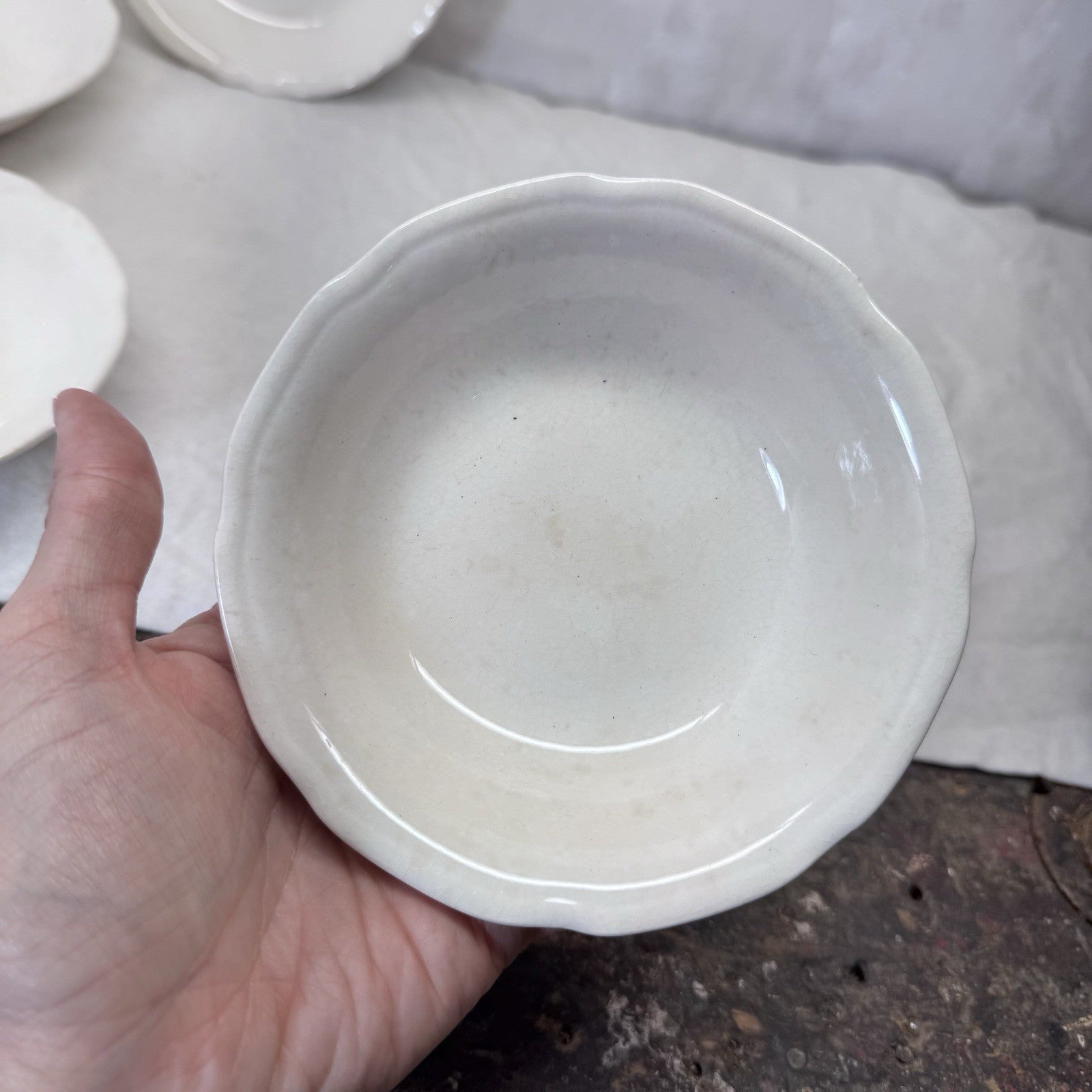 White Stoneware Serving Bowls Flawed