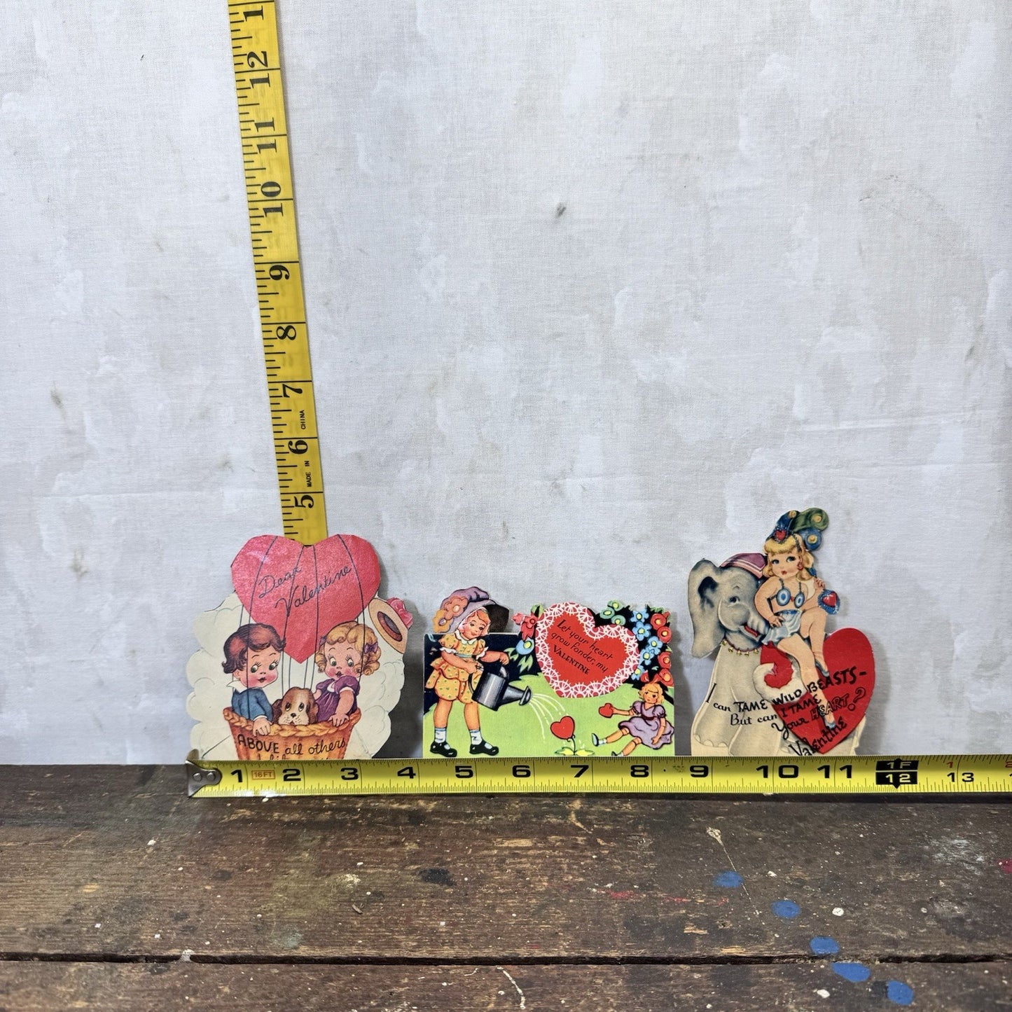 Three Vintage Paper Valentines Day Cards