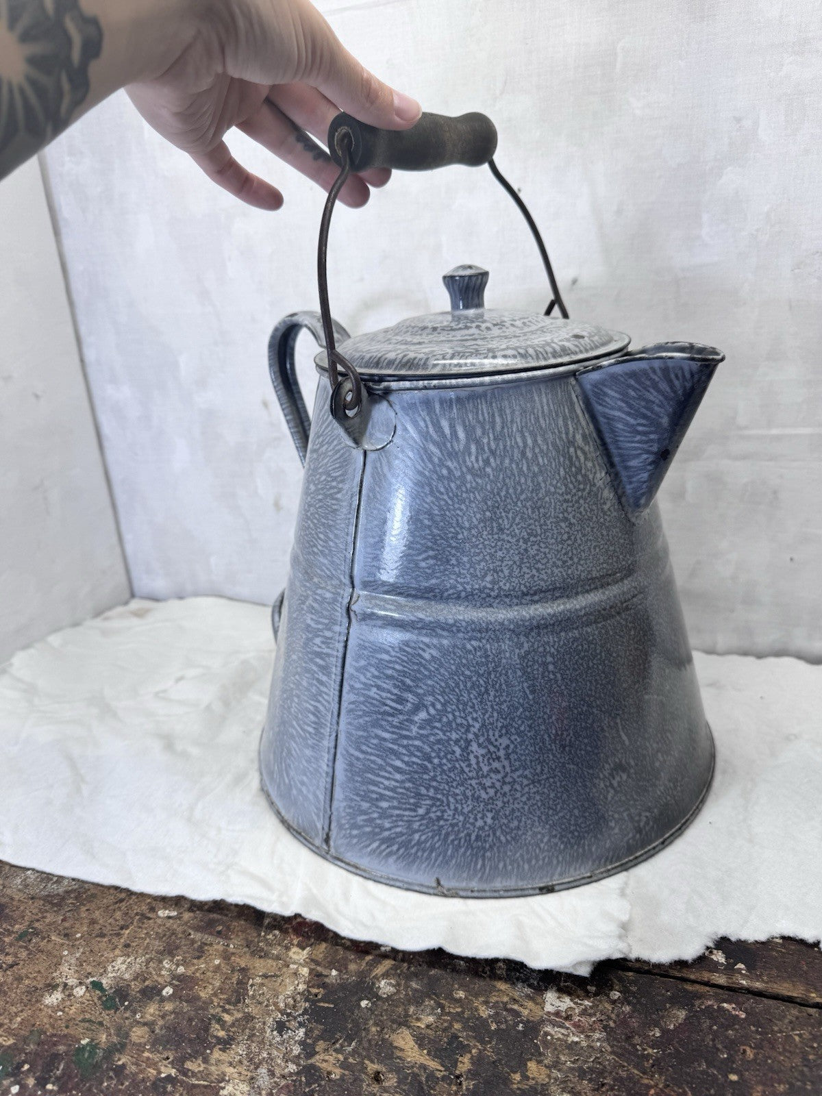 Medium Gray Swirl Enamelware Coffee Pot Vintage  #S-1836