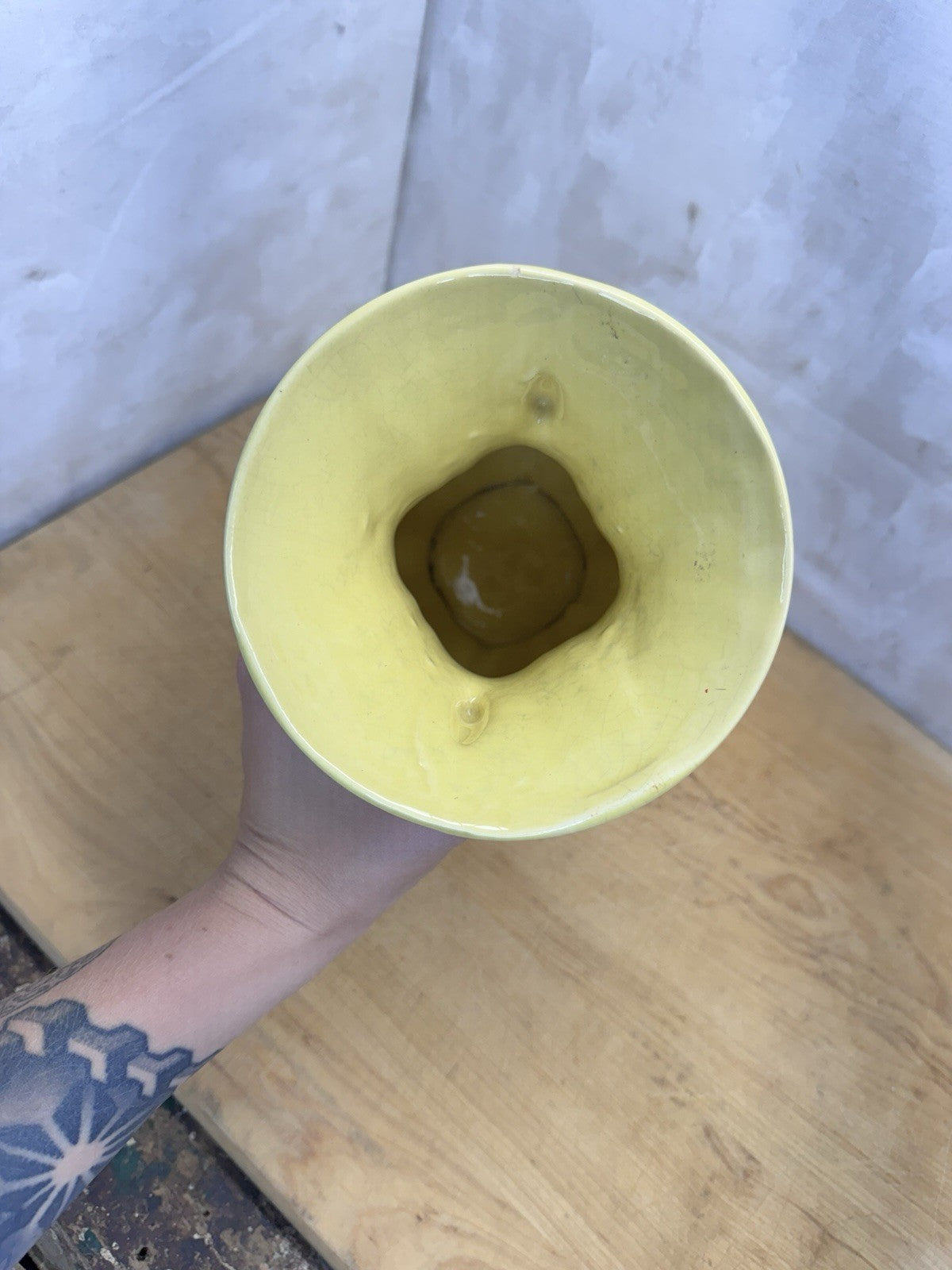 Yellow Vintage McCoy Tassel Vase W/2 Handles #1026