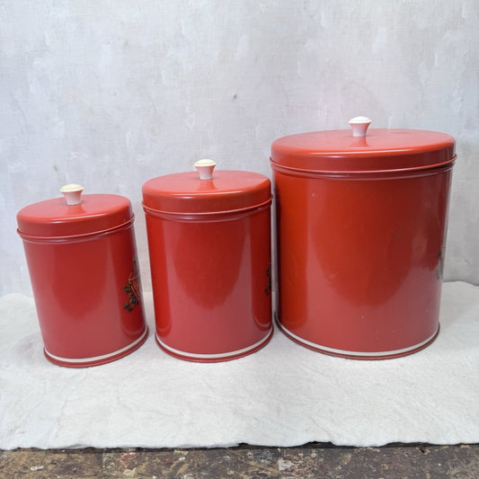 Red Nesting Kitchen Canister Set Of 3 Vintage