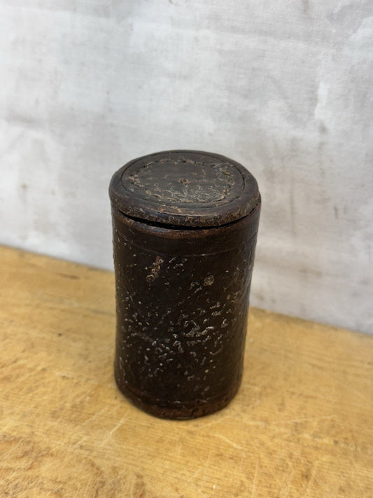 Vtg Round Leather Container Or Measure #S-1698