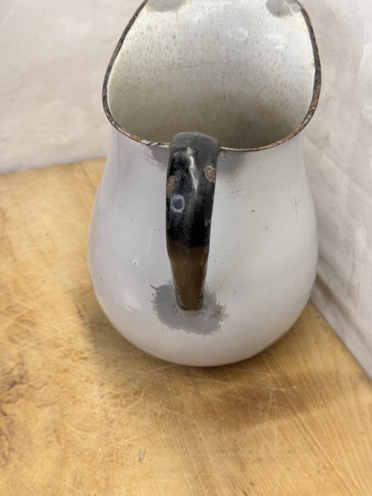 White Enamel Pitcher Antique #1360