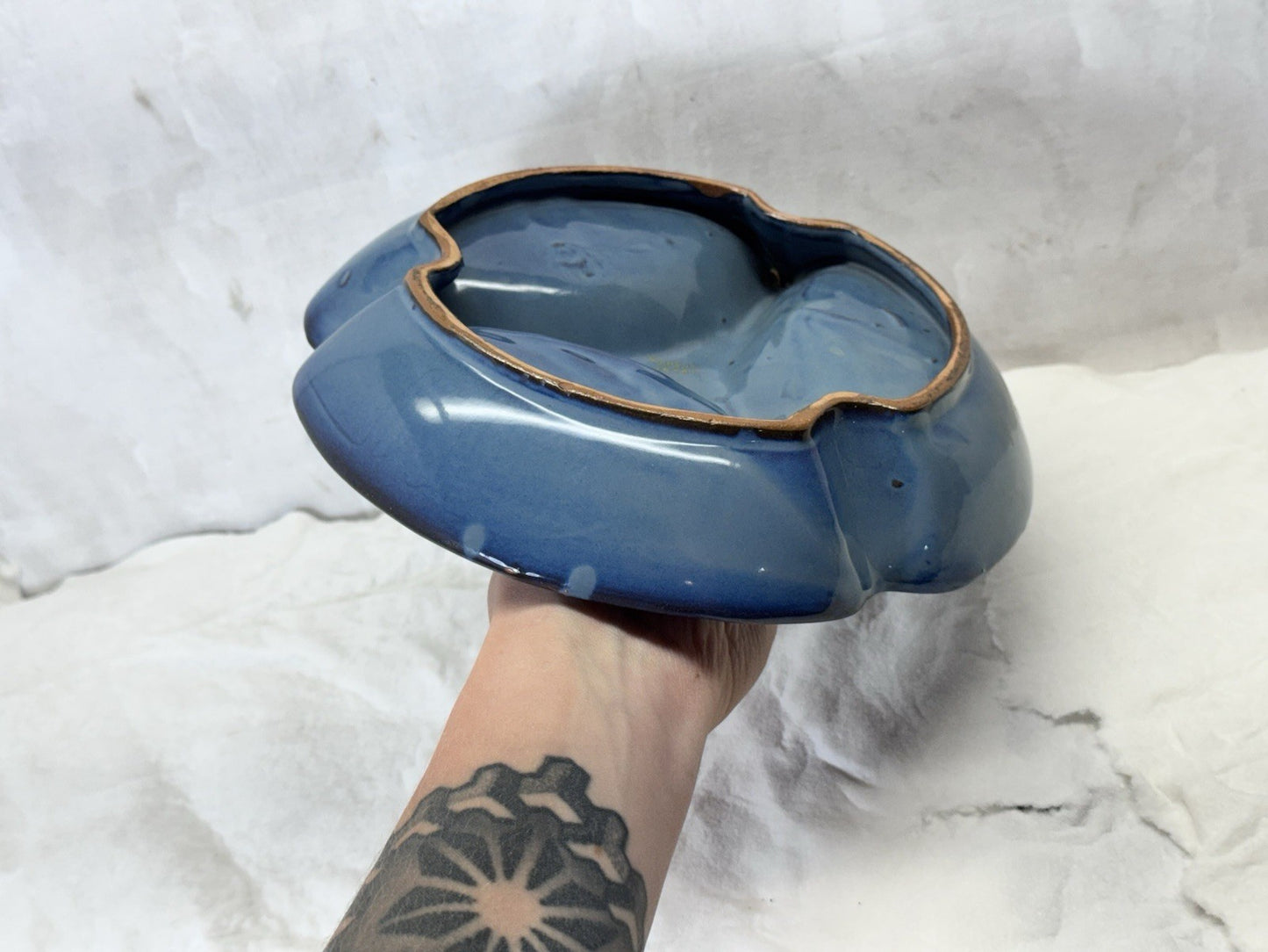 Vintage Serving Dish Blue Painted Floral #s-1905