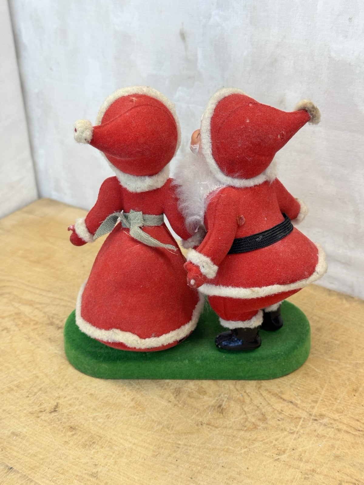 Red Flocked Santa Claus Ms Claus Vintage #1593