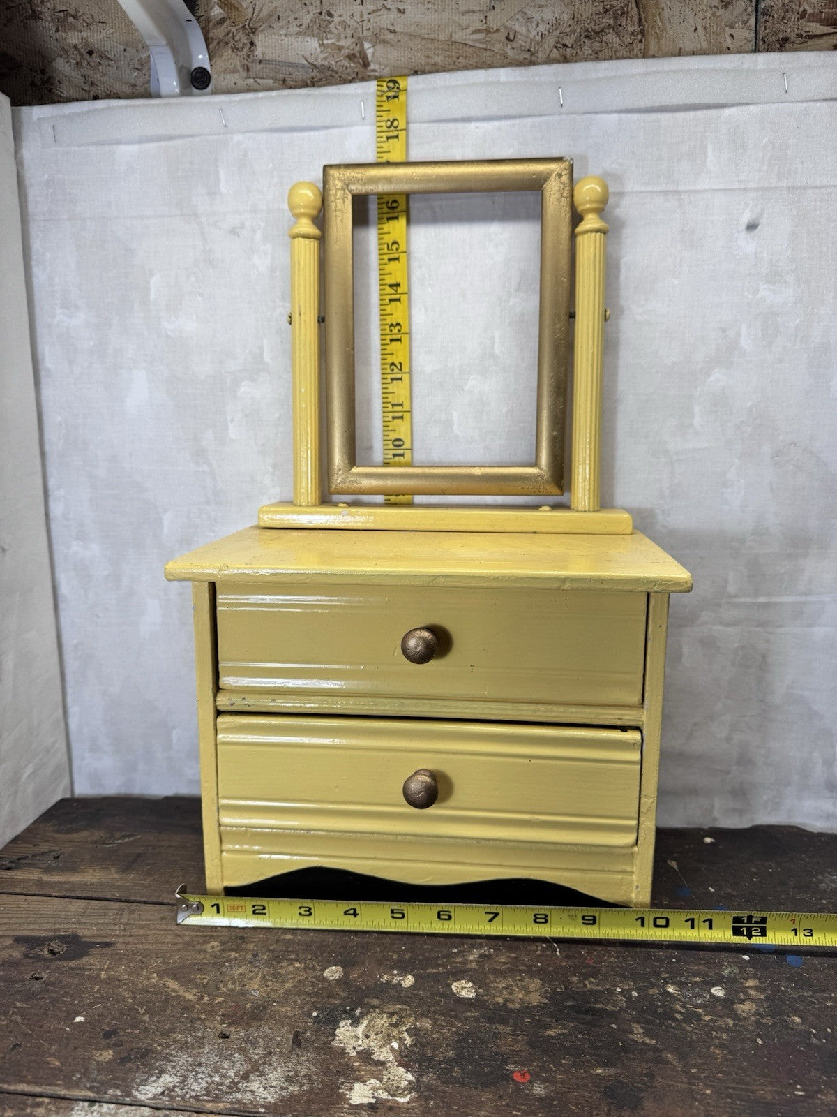 Child’s Yellow Wooden Doll Dresser Vintage