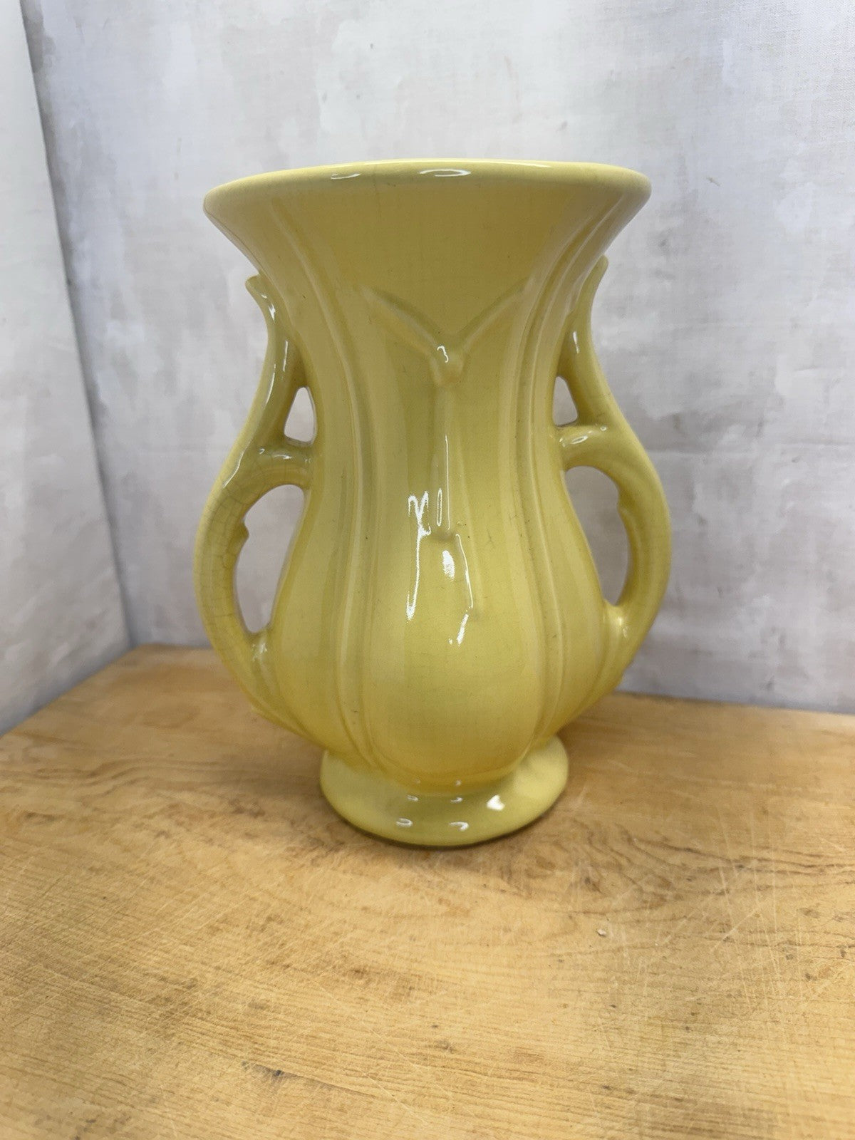 Yellow Vintage McCoy Tassel Vase W/2 Handles #1026