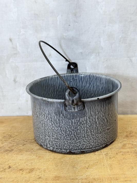 Grey Swirl Splatter Enamelware Mini Bucket Vintage #S-1866