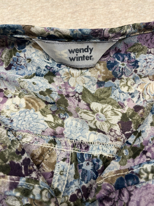 1960s, 70s Women’s Ruffled Knit Sheer Floral Print L Sleeve Top