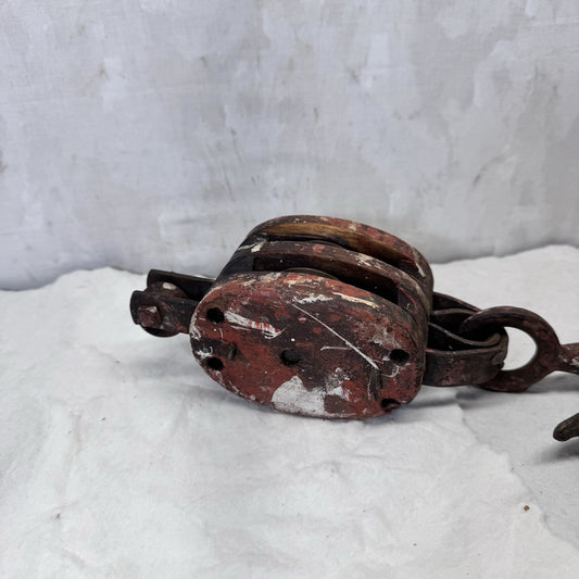 Double Wooden Pulley Metal Hook Vintage