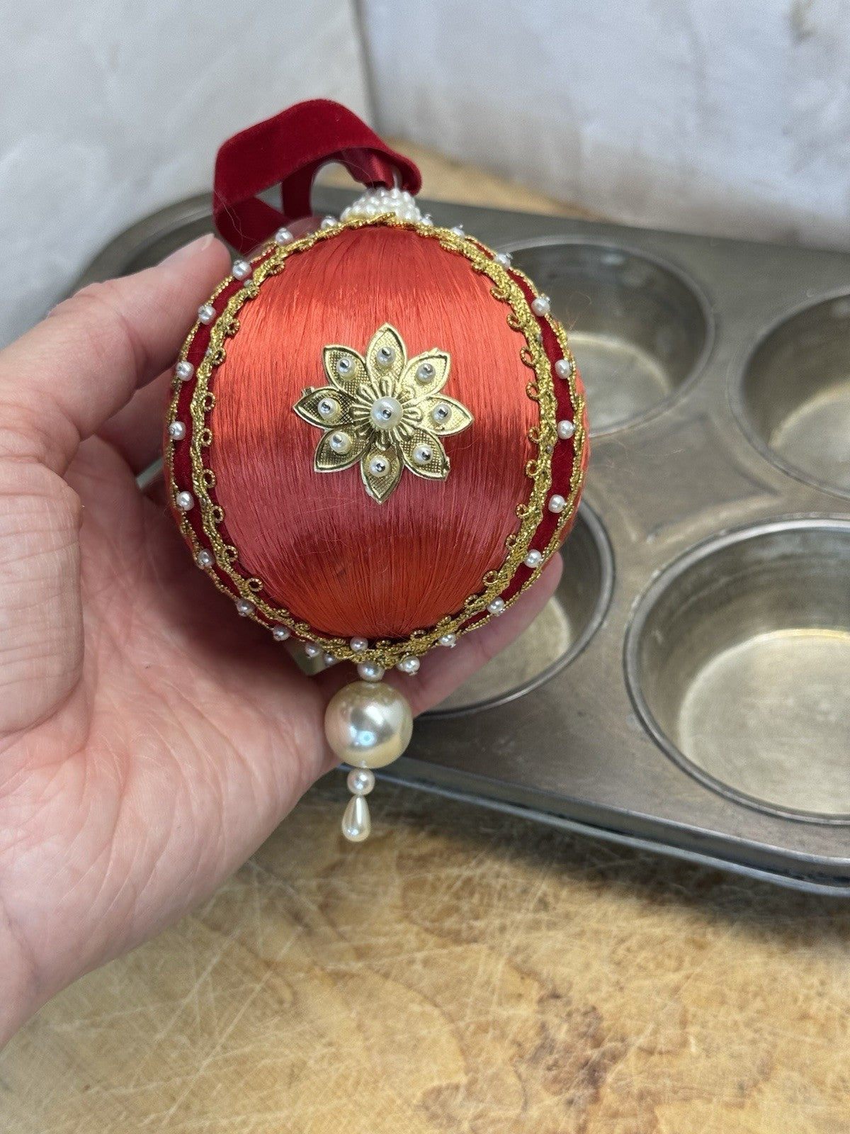 Handmade Push Pin Christmas Ornament Vtg #1568