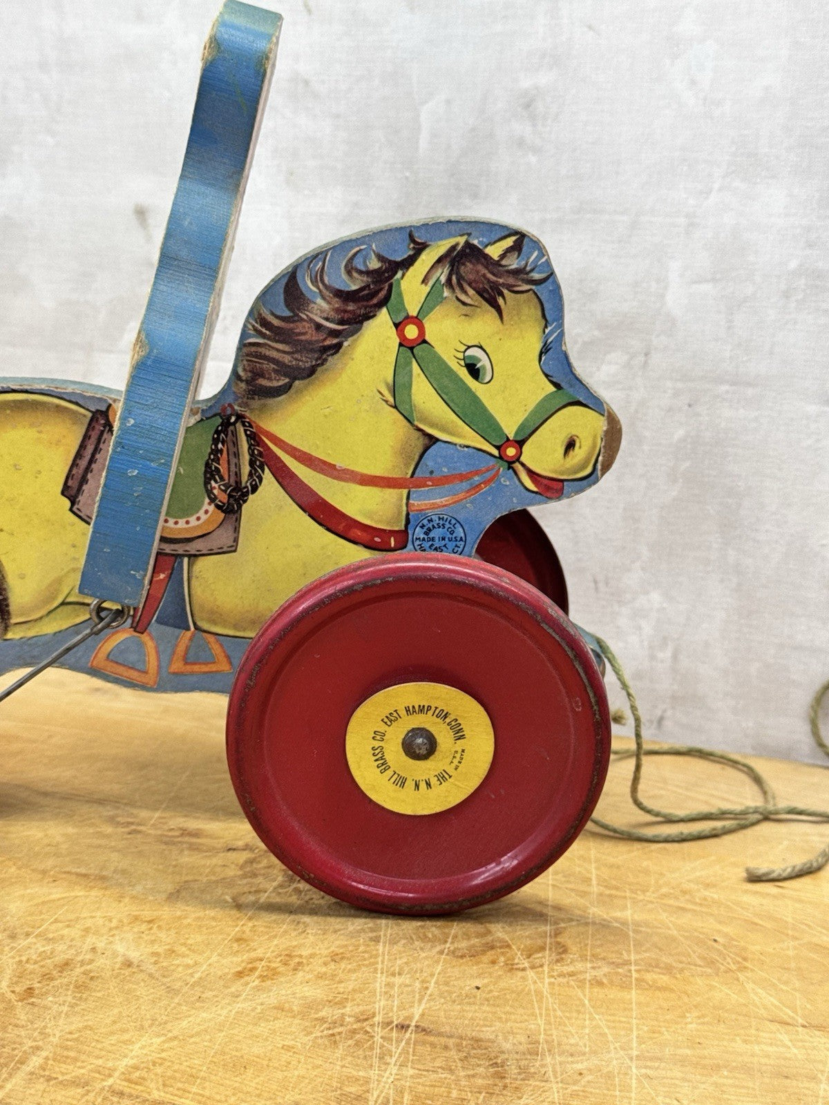 Vintage Wooden Cowboy/Horse Pull Toy - N.N. Hill Brass Co. #1159