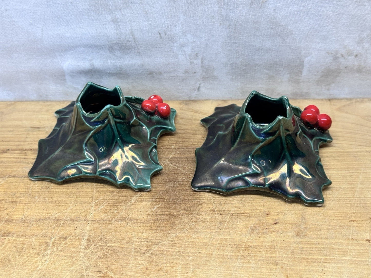 Mistletoe Christmas Lefton Christmas Candle Holders #1478