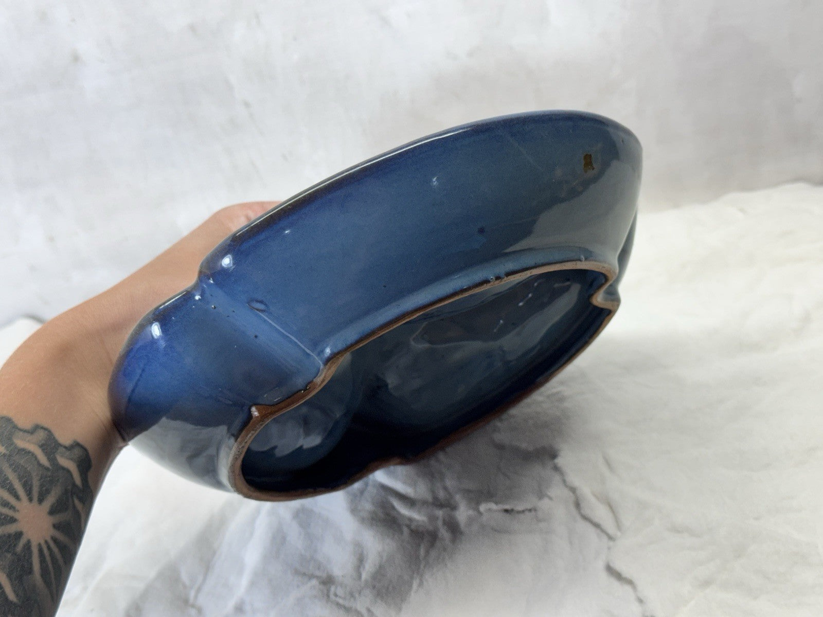 Vintage Serving Dish Blue Painted Floral #s-1905