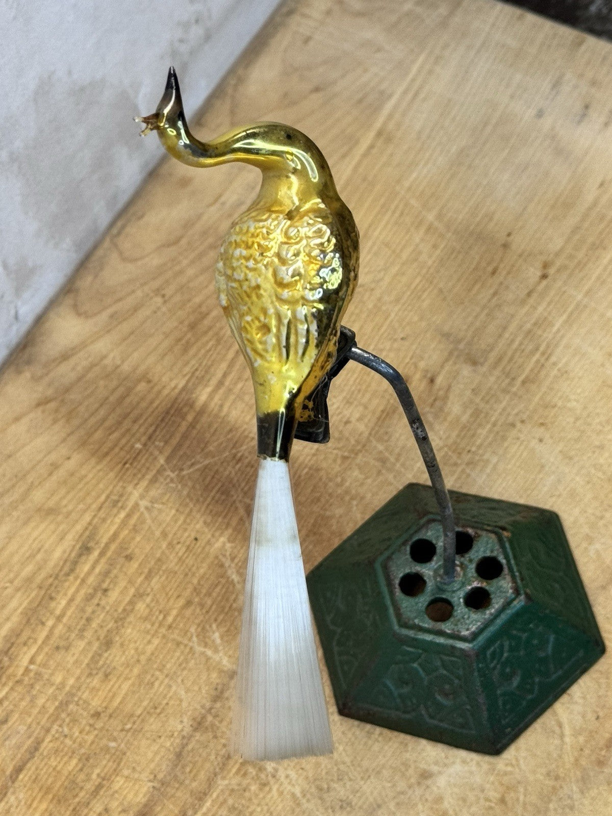 Gold Antique Glass Bird Clip On Ornament#1486