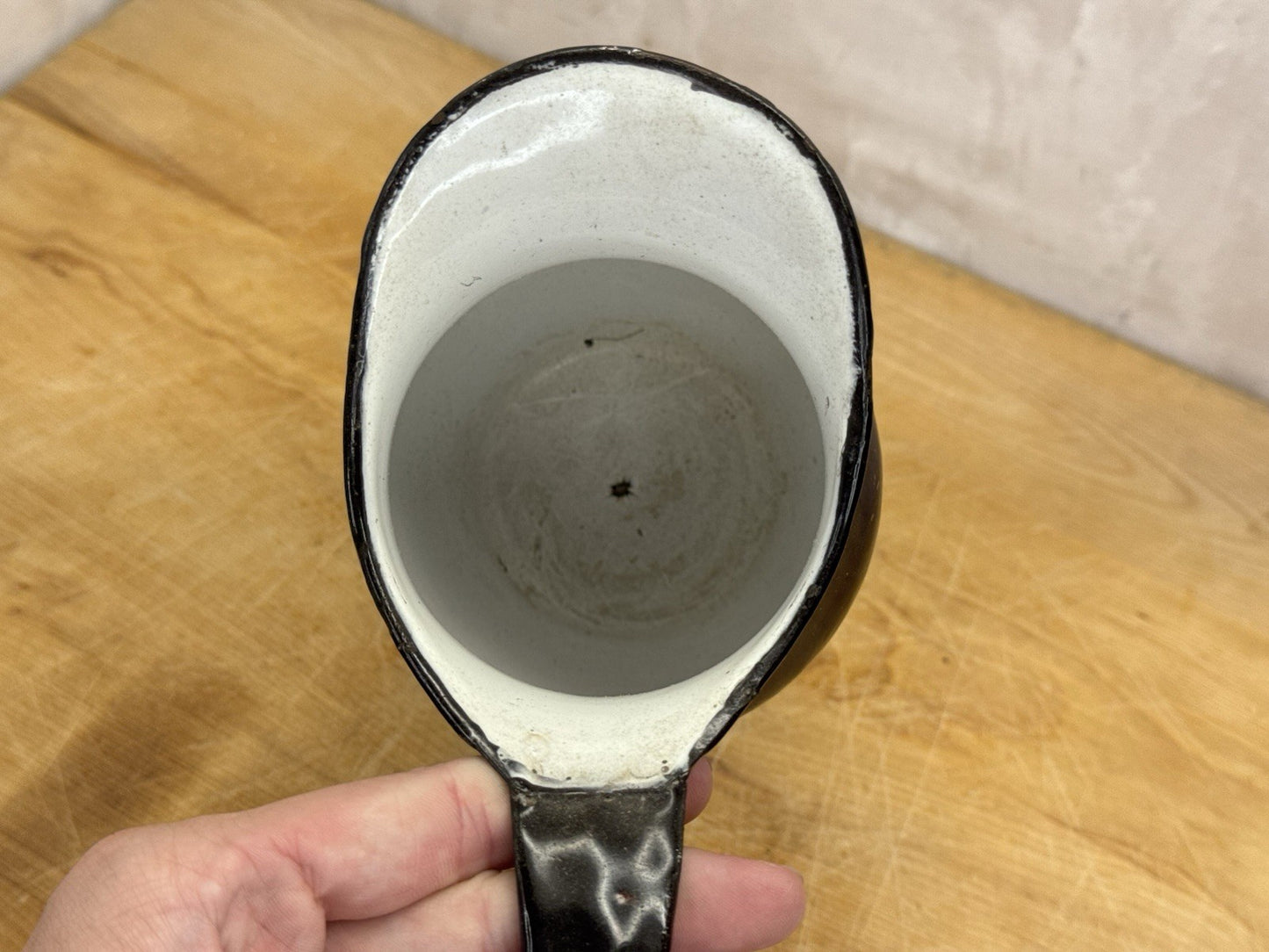 Brown Enamel Pitcher Mini Antique #1175