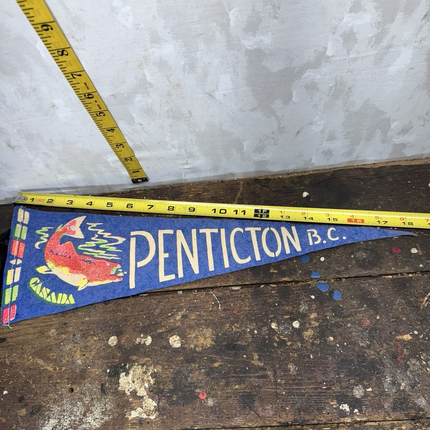Penticton B.C Canada Vintage Fabric Pennant Banner Flag Souvenir