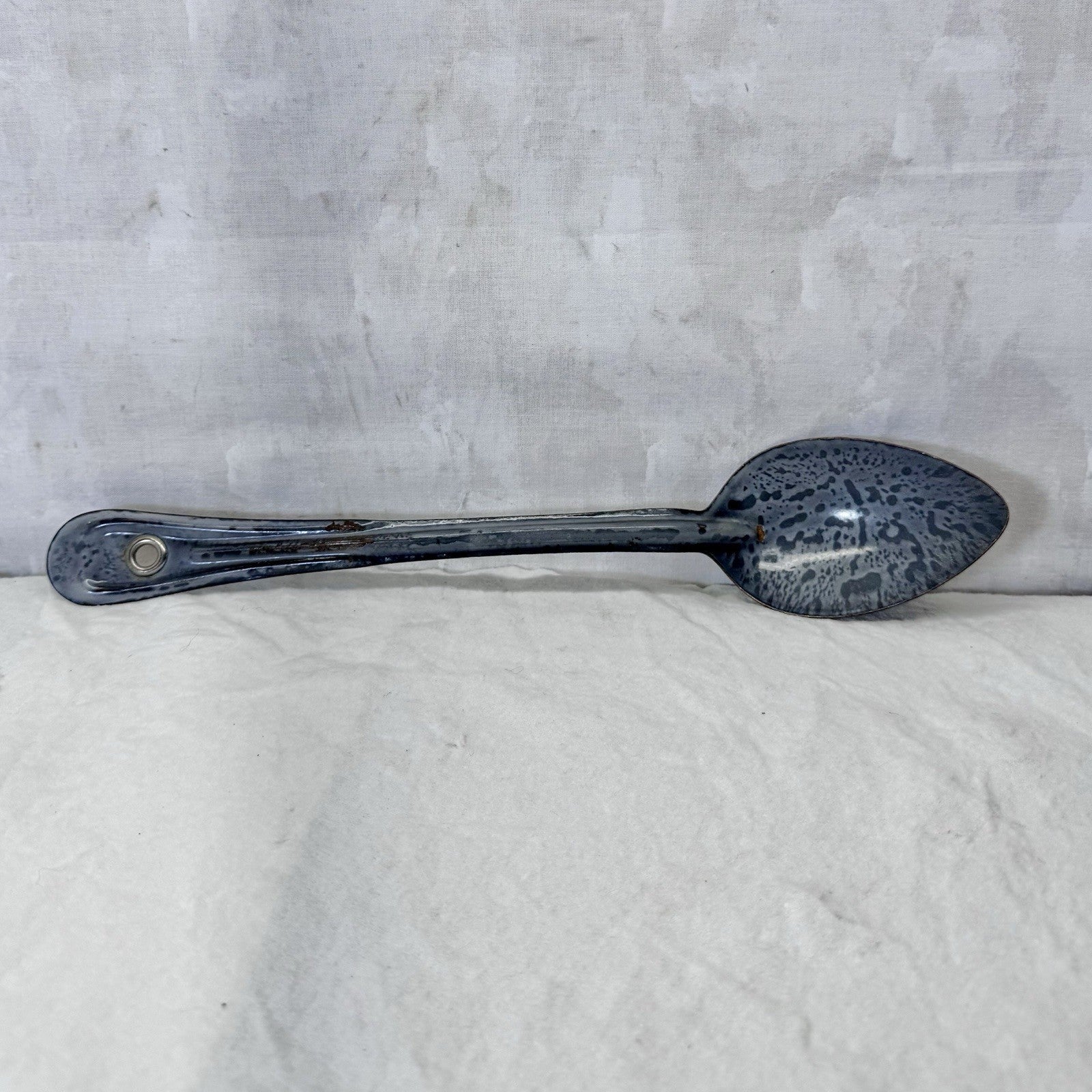 Grey Swirl Splatter Mottled Enamelware Spoon Vintage