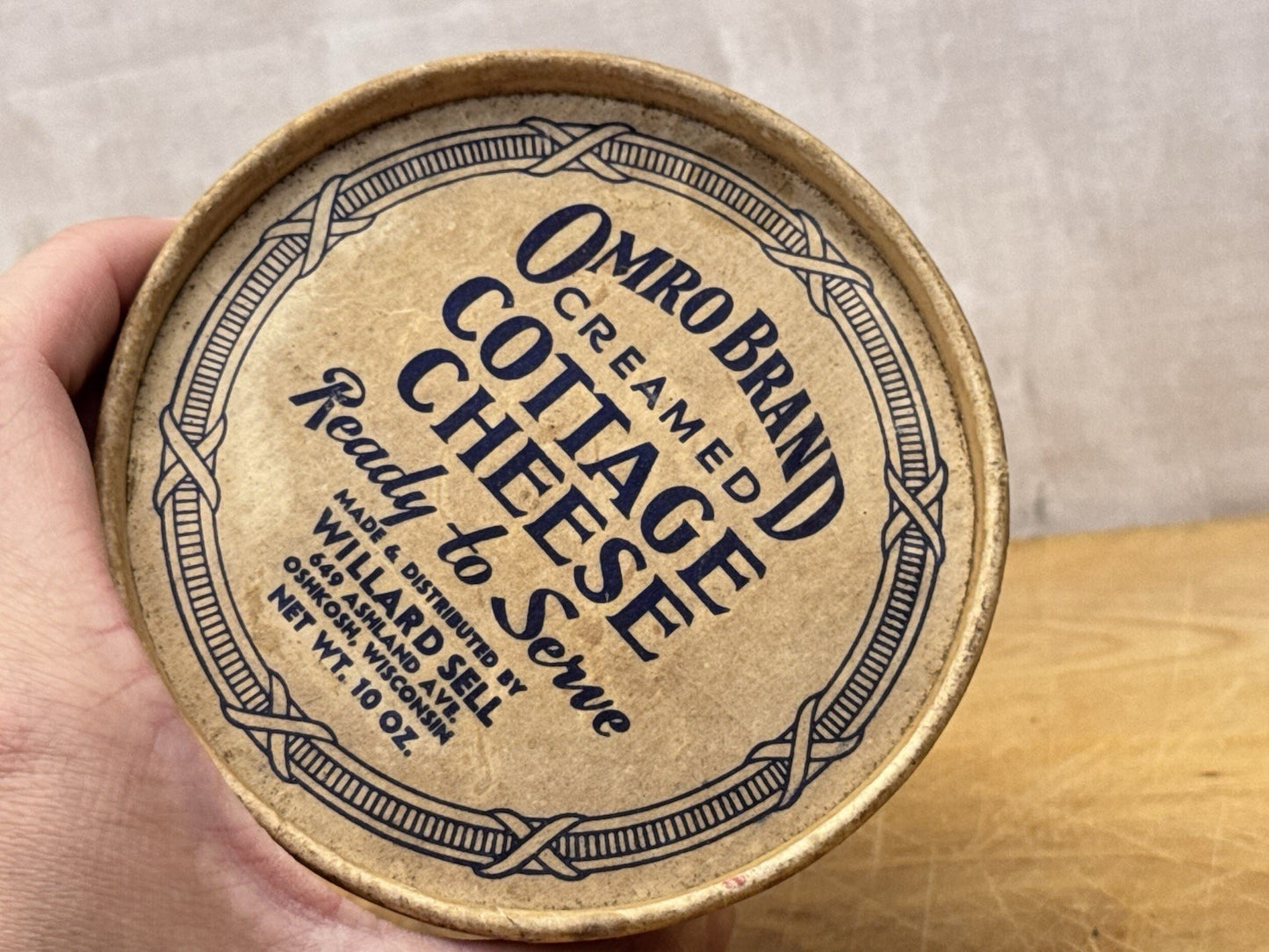 Omro Brand Cottage Cheese Container Oshkosh Wisconsin Vintage #1167